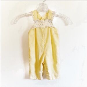 Vintage Healthtex overalls yellow seersucker striped floral eyelet white